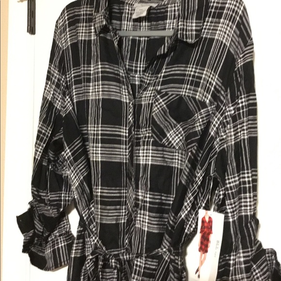 NWT black and white plaid shirt dress - Picture 3 of 3